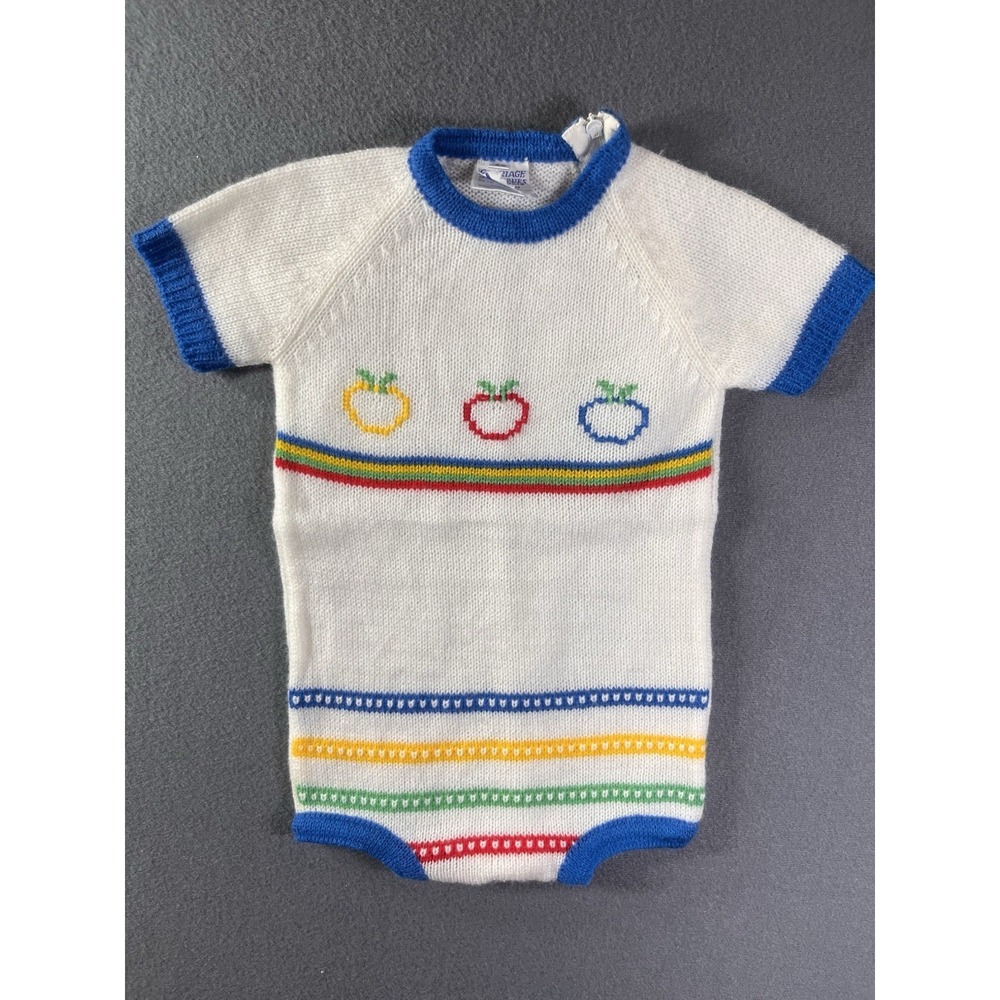 VTG Carriage Boutiques by Friedknit Creations One Piece Baby Romper Stripe Apple